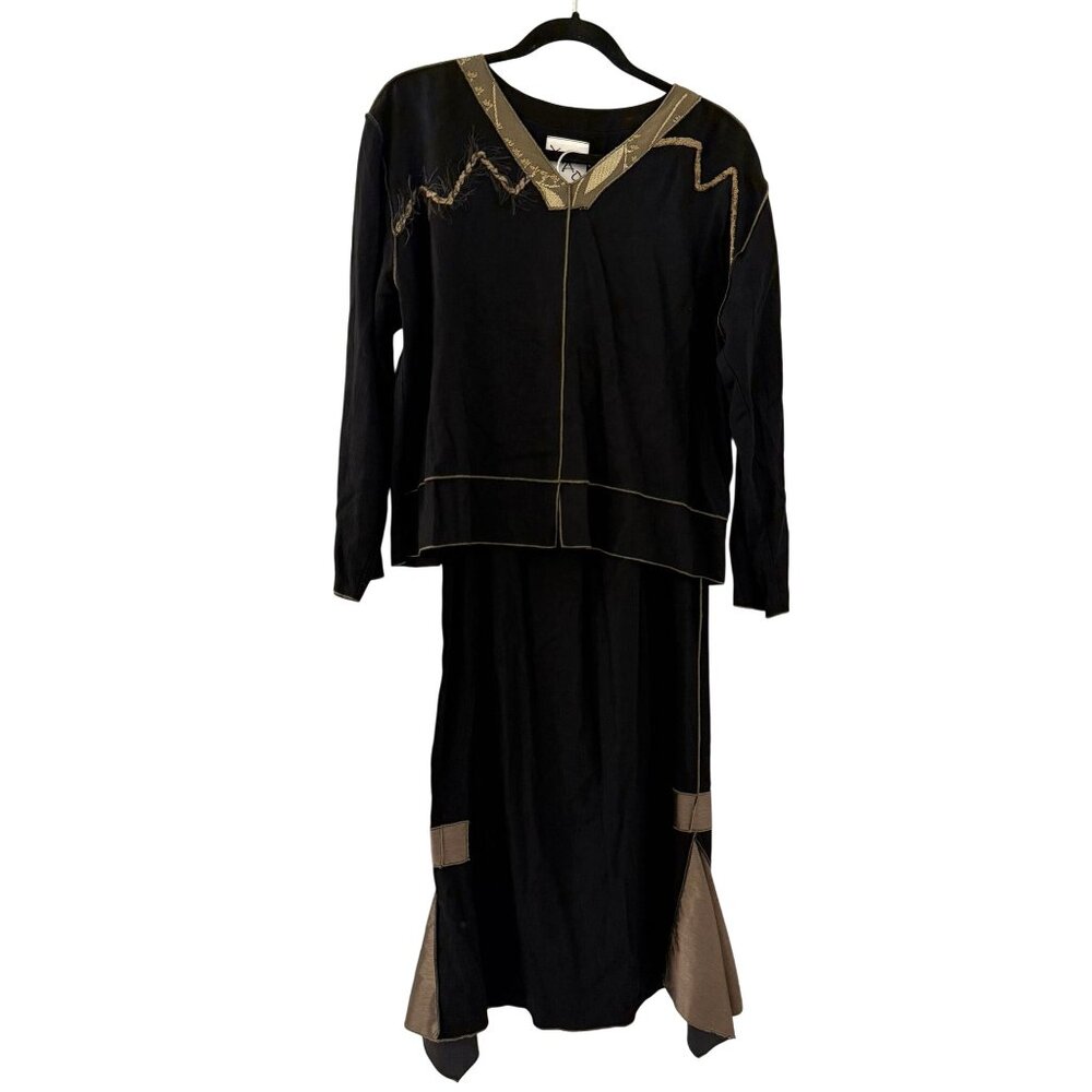 Xiao Women's‎ Asymmetrical Artsy Skirt Blouse Set In black Size S/XS lagenlook
